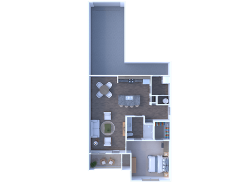 Floor plan for 1 bed, 1 bath, 831 sqft